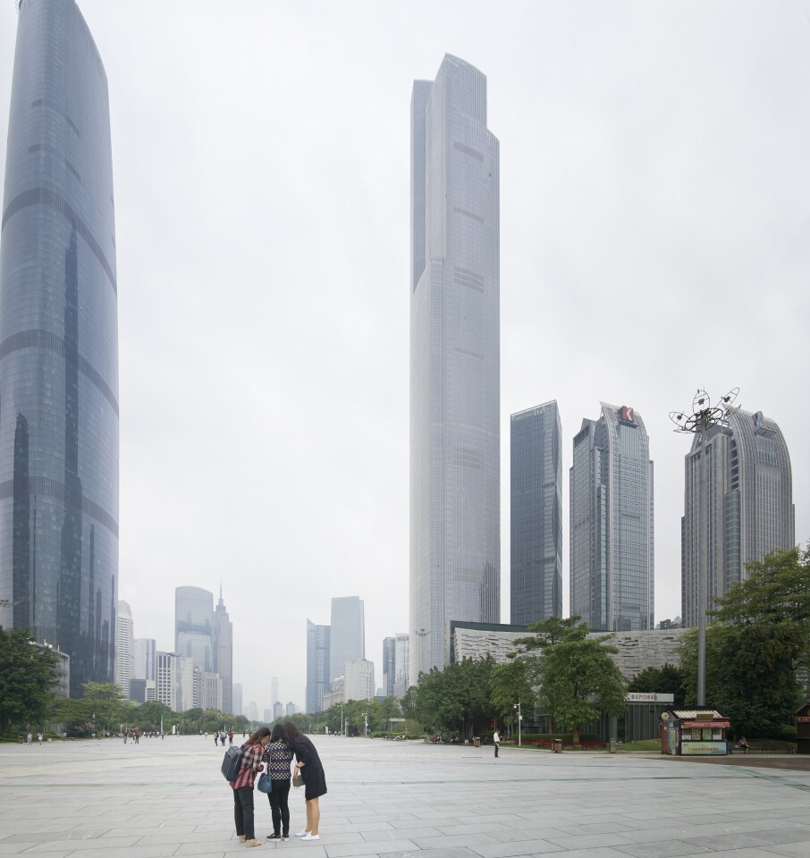 The Guangzhou CTF Finance Centre reaches a total height of 530 m (1,739 ft)