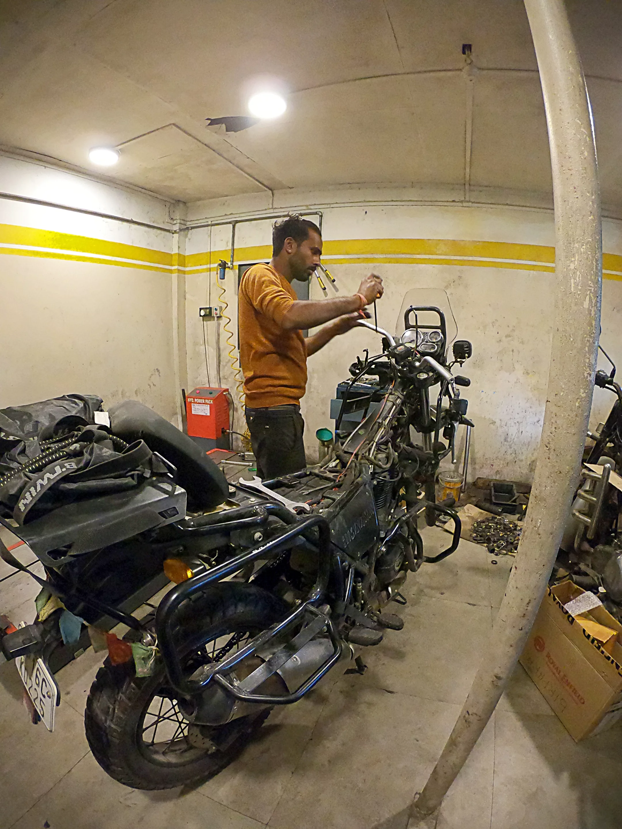 My trusty Royal Enfield Himalayan being put back together post the mishap