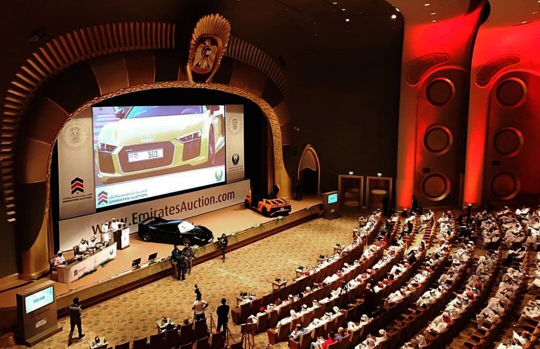 The EmiratesAuction live number plate auctions are spectacular and well attended.