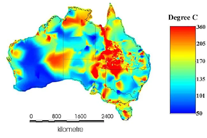 Temperature readings taken in existing oil and gas bore holes indicate a huge amount of geothermal energy below the surface of Australia.