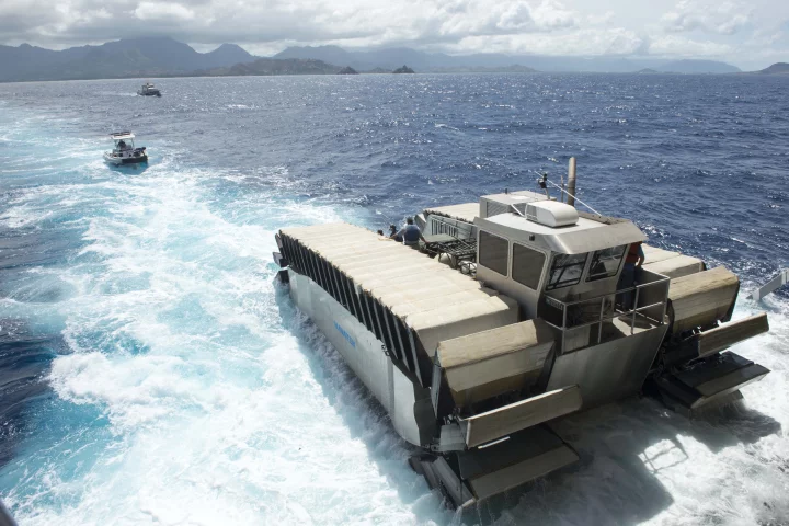 The US Marines have demonstrated a half-scale version of their proposed amphibious vehicle during maritime warfare exercises