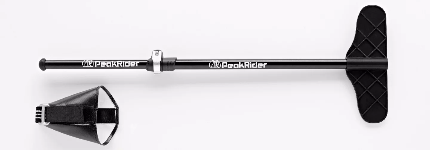 PeakRider consists of a small pouch that gets strapped onto the bike's down tube, along with a telescoping rod that is inserted into the cyclist's hydration pack
