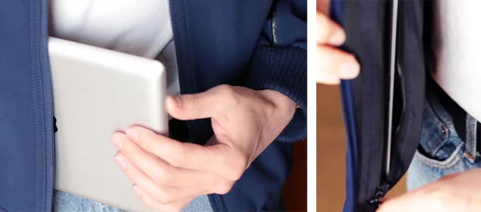 The BauBax Jacket includes a pocket specifically designed to keep a tablet safe and secure