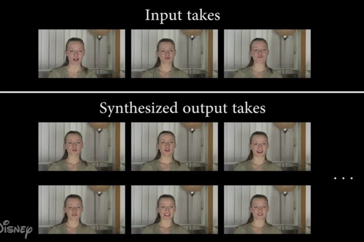 FaceDirector takes prerecorded shots (top) and combines the actor's different facial expressions from each one