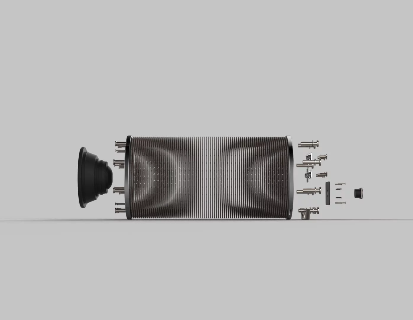1,400 recycled paper vortices are sandwiched between two aluminum plates in the Zero speakers