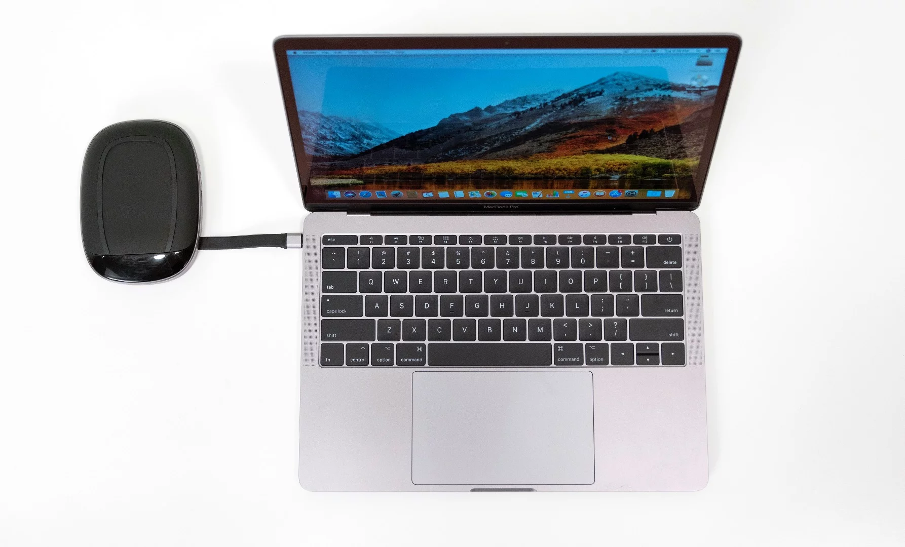 The HyperDrive connects to any laptop (Apple or PC) with a USB-C port