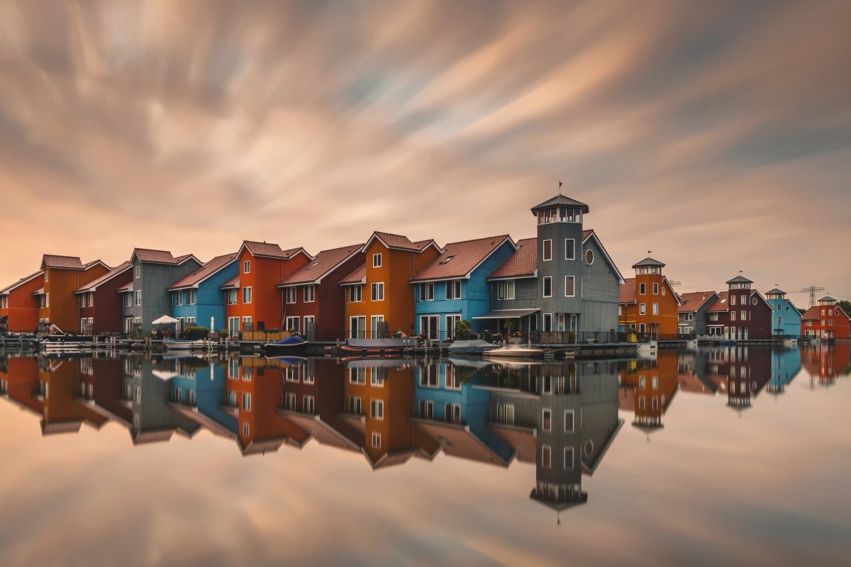 Long exposure sunset shot in the District in the city of Groningen, Netherlands