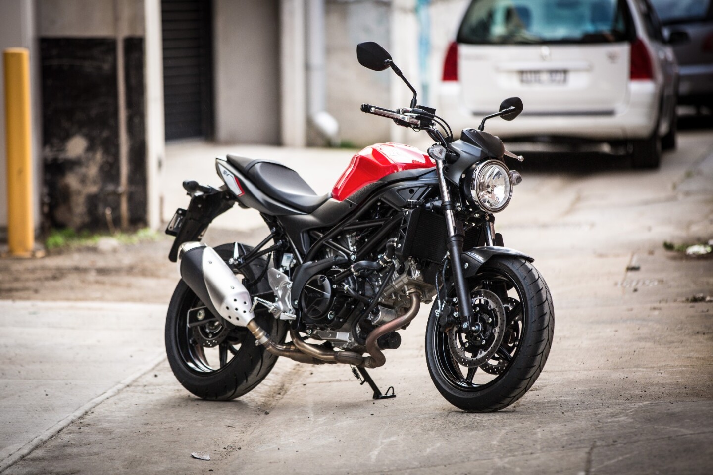 Suzuki gets back to the roots of the SV650: trellis frame, nice big v-twin punch, lightweight, slim and low seat height. This will be a brilliant all-rounder for beginners, shorties and newbies
