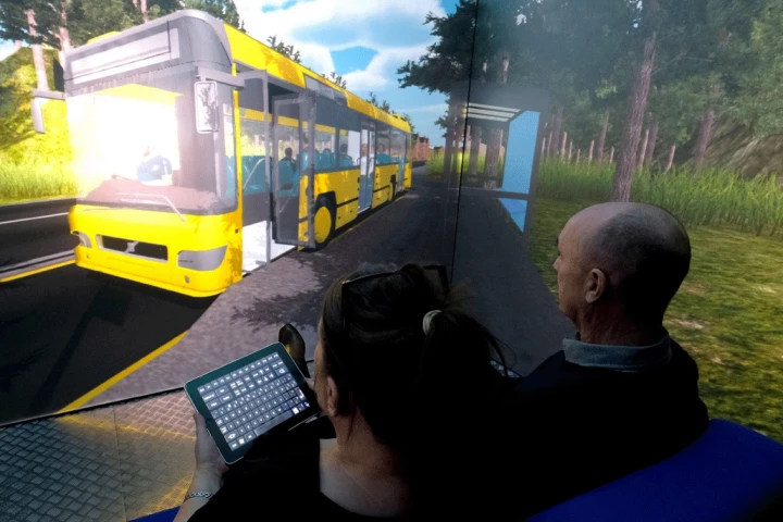 The Blue Room is used to simulate catching a bus