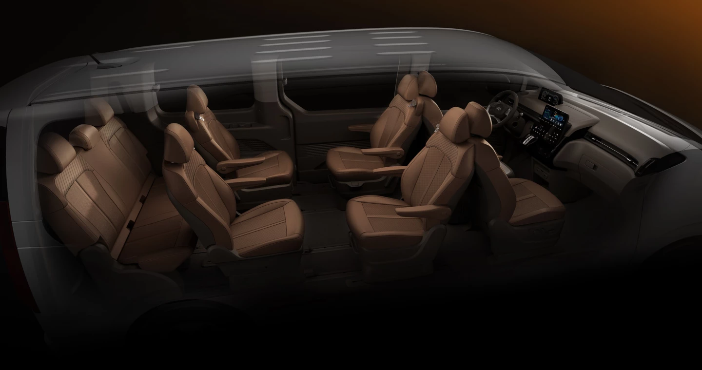The nine-seat model offers 180-degree swivel seats for a centralized vis-a-vis layout