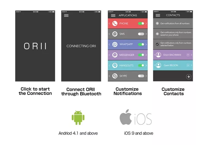 The Orii app allows users to decide which apps send notifications through the ring, and set specific colors of LED