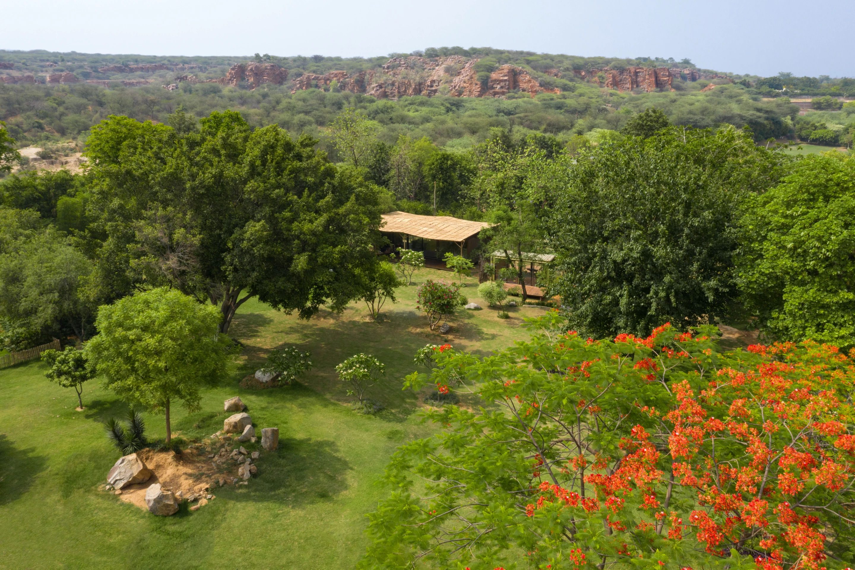 The shipping container homes are located on a picturesque spot in the foothills of the Aravalli Range, Northwest India