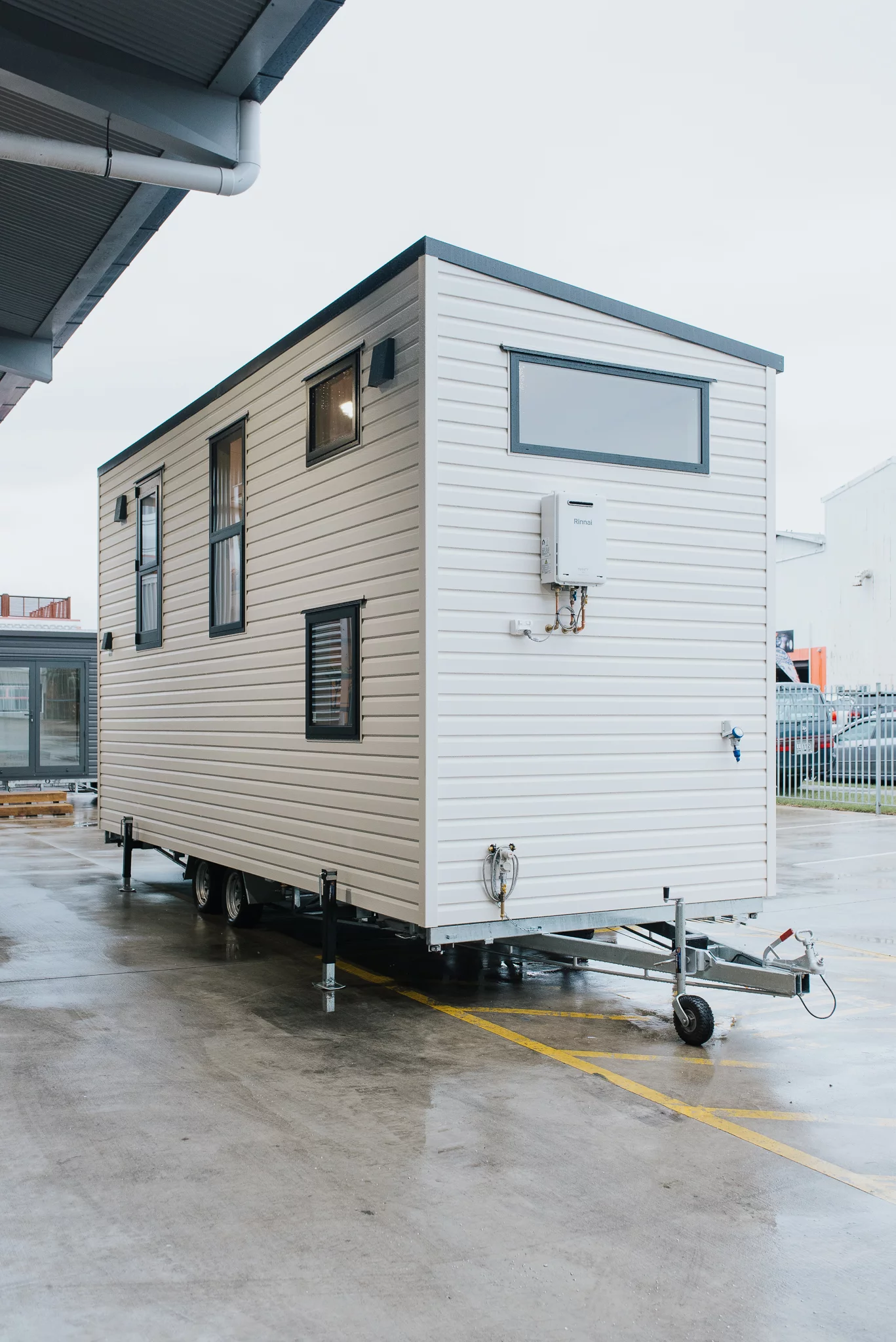 The River Bank is based on a double-axle trailer and is clad in vinyl