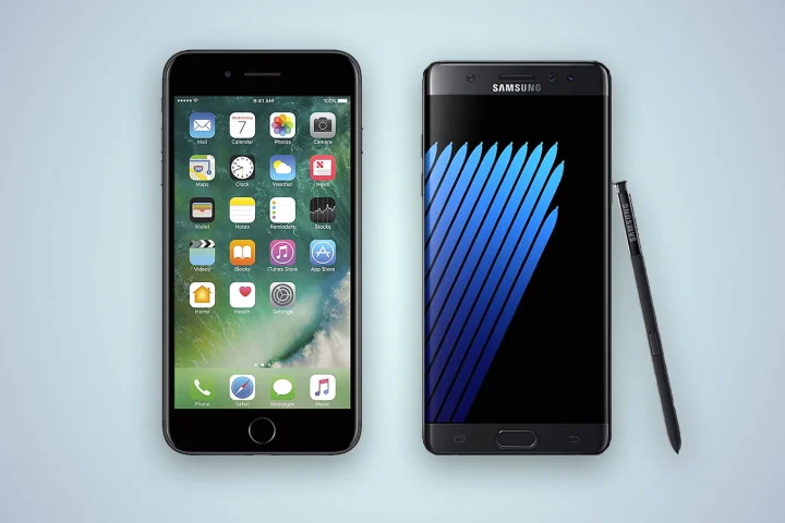 Side-by-side look at the iPhone 7 Plus and the Samsung Galaxy Note 7
