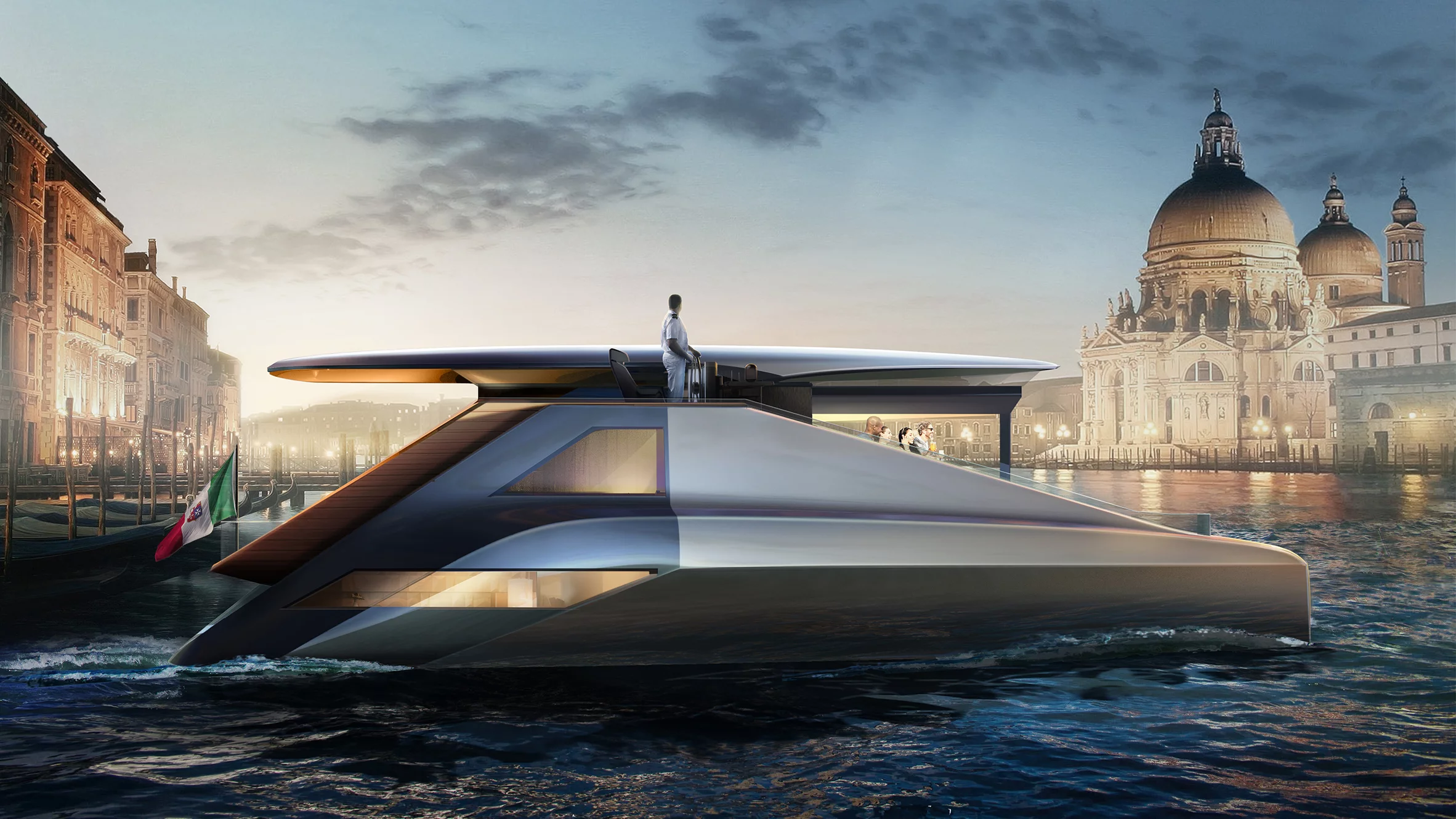 The Fibonacci is a 55-foot asymmetrical catamaran concept with 400 kW of electric propulsion