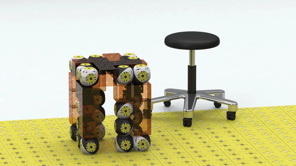 A stool from 12 Roombots modules and passive pieces (Photo: Biorobotics Laboratory, EPFL)