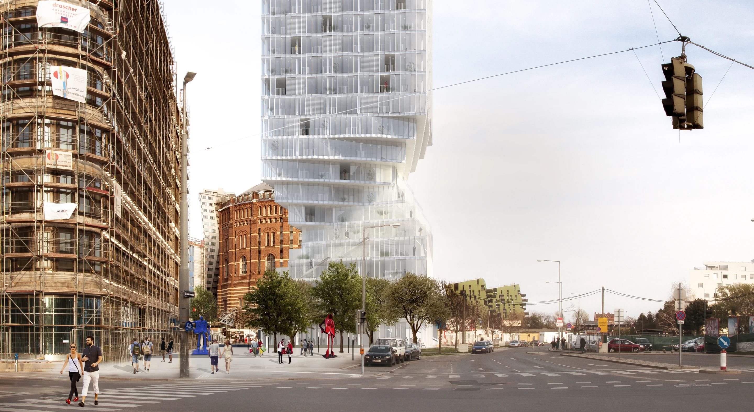 The as-yet unnamed mixed-use building will be located in vicinity of Vienna's historic Gasometers (Image: MVRDV)