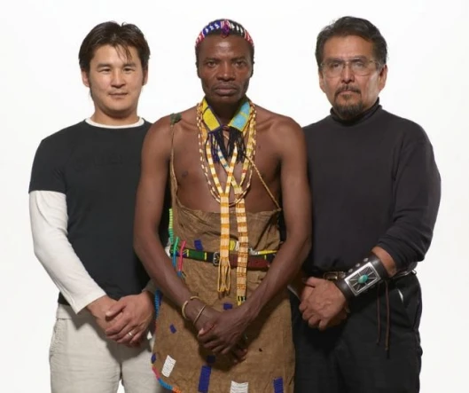 Genographic field research participants Battur “Turo” Tumur, descendant of Genghis Khan, Mongolia/San Francisco, Calif., USA; Julius Indaaya Hun, Hadza Chieftain, Tanzania; Phil Bluehouse Jr., Navajo Indian, Arizona, USA. Credit: Mark Thiessen, National