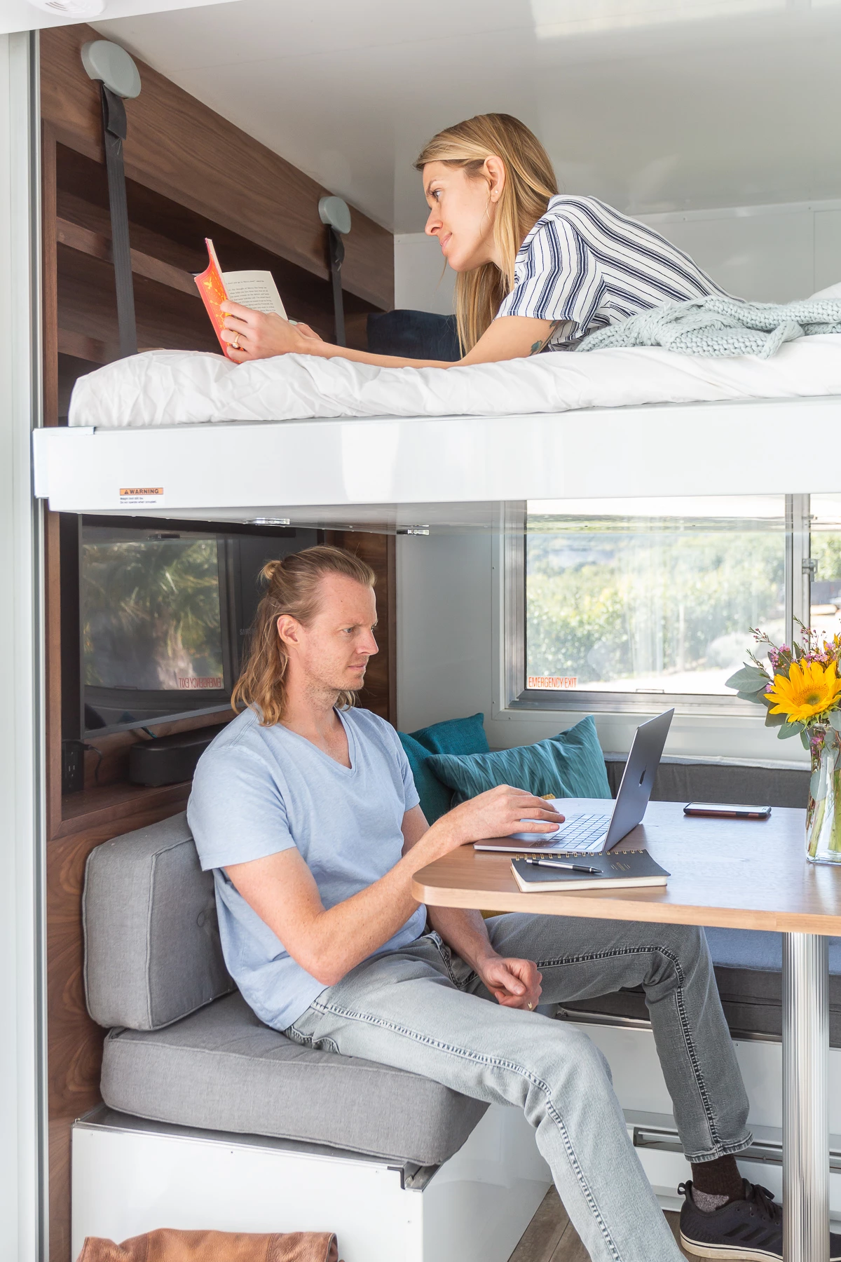 The home is jam packed with space saving options, including an additional elevated double loft bed