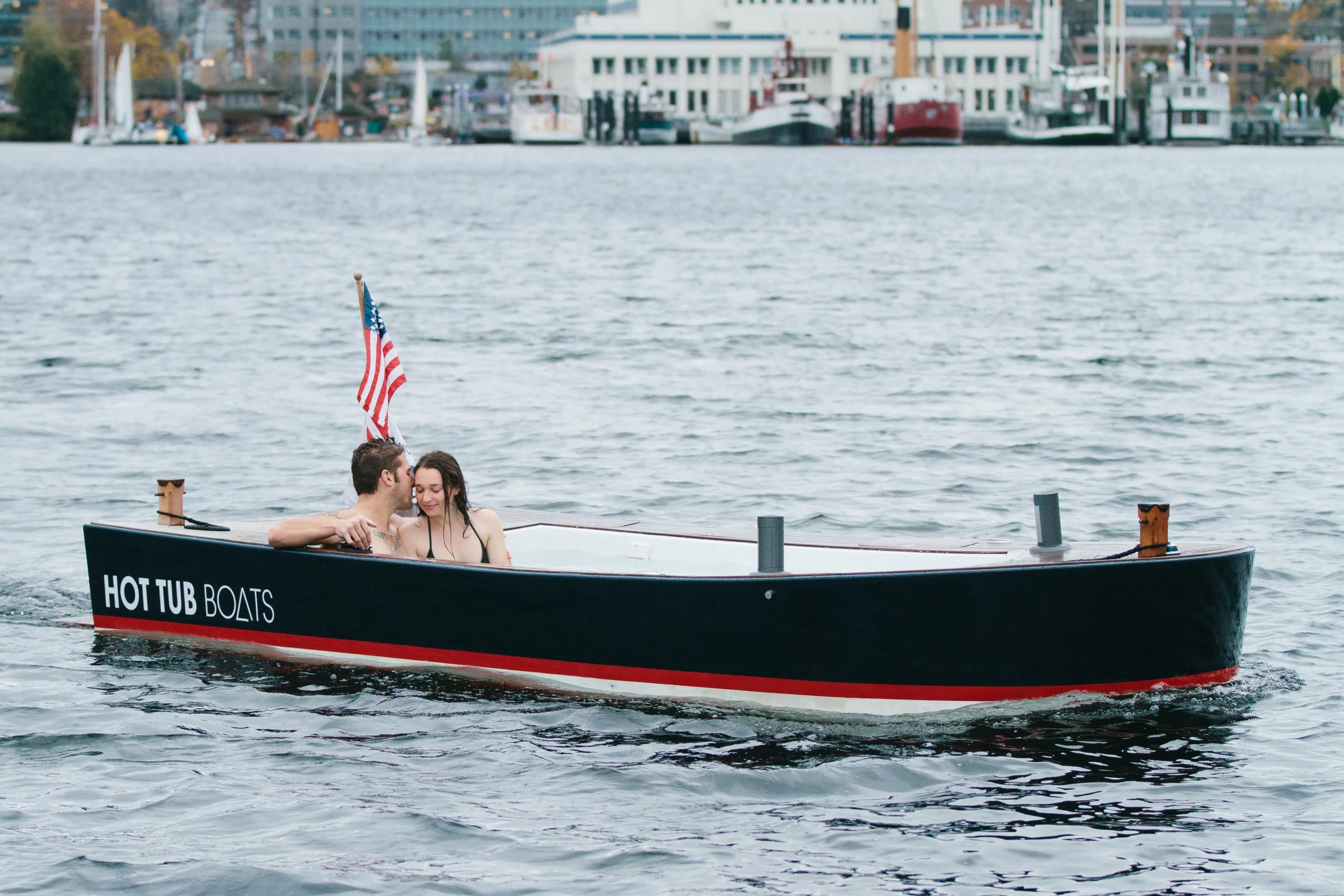 The Hot Tub Boat allows its passengers to soak while they cruise