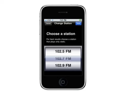 The Belkin TuneCast Auto Live using the iPhone display