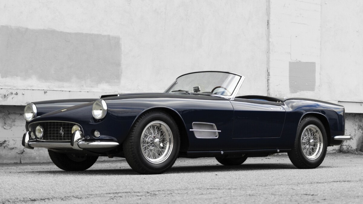 Sold new in 1959 to Prince Alvise Hercolani of Bologna, this 1959 Ferrari 250 GT LWB California Spider by Scaglietti (1307GT) was one of 50 LWB California Spiders built by Ferrari. After six months of ownership, Hercolani sold the car to German F1 driver Wolfgang Seidel, and the ownership lineage is fully recorded to 1999 when the car underwent a complete resoration at Carrozzeria Autosport, Bacchelli & Villa in Italy. In 2004, the car was stripped to its bare metal and refinished in dark blue with silver hardtop, the same colors it sported during Seidel’s ownership. The car was shown at the Meadow Brook Concours d’Elegance in 2005 and the 2008 Pebble Beach Concours d’Elegance before another $115,000 was invested to take it to Ferrari Club of America Platinum award-winning standards. Ferrari specialist Greg Jones was commissioned for a complete motor and suspension rebuild, and the entire car was detailed to concours standards before being shown at the Cavallino Classic in 2011. At this time, the car was certified by Ferrari Classiche and confirmed to be matching numbers throughout.