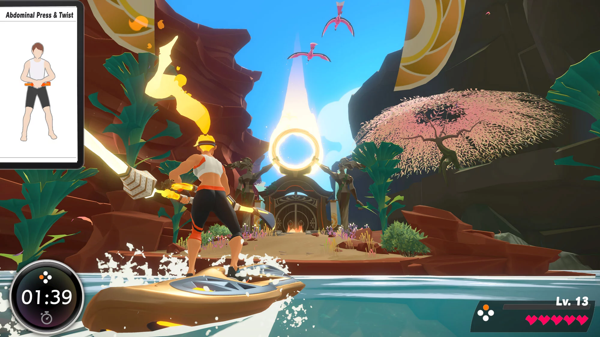 Ring Fit Adventure targets the arms, core, legs and yoga poses