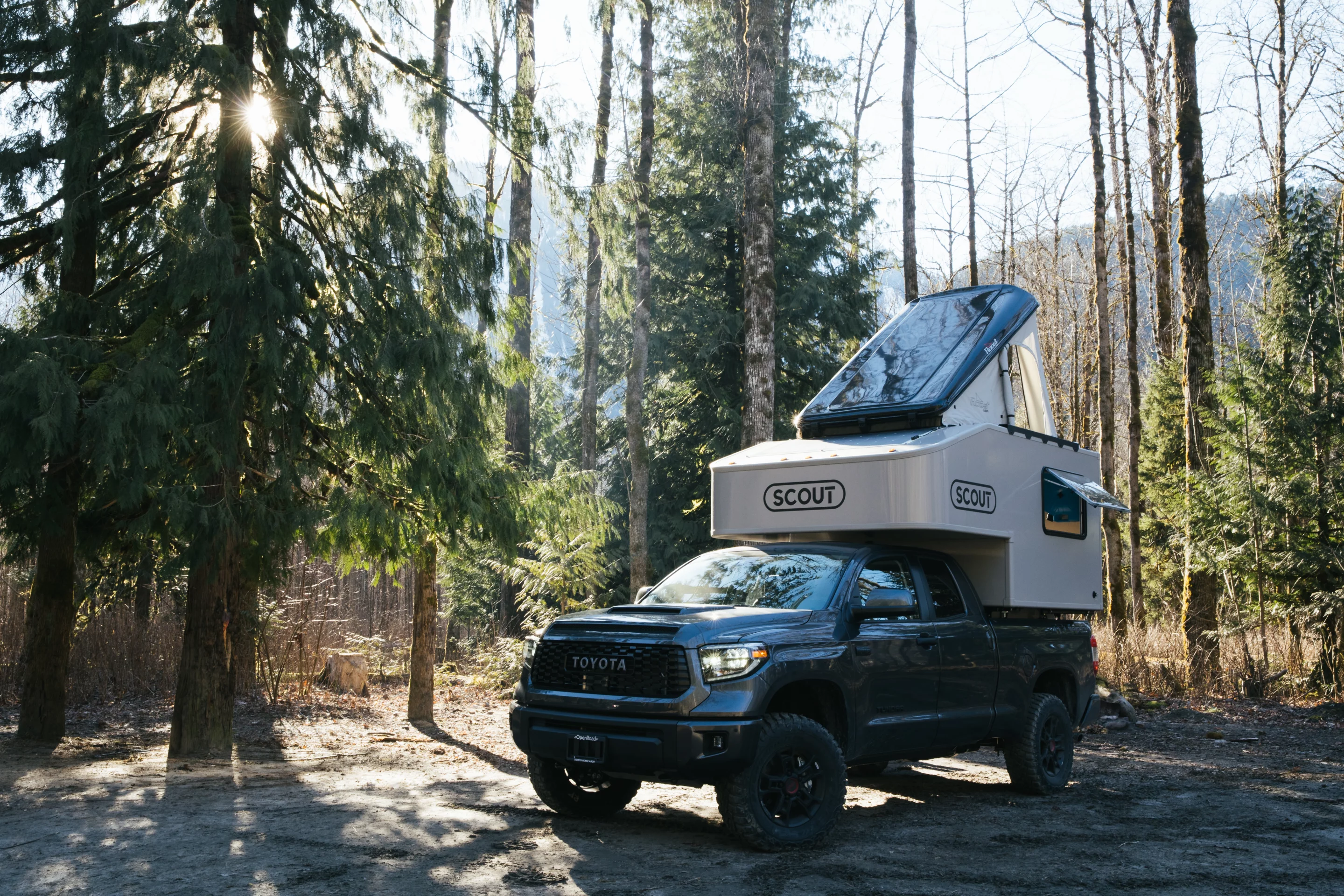 Shown here on a Toyota Tundra, the Scout Camper weighs in around 1,150 lb as standard; buyers will need to consider the weight of the camper, options, gear and passengers against the truck's payload