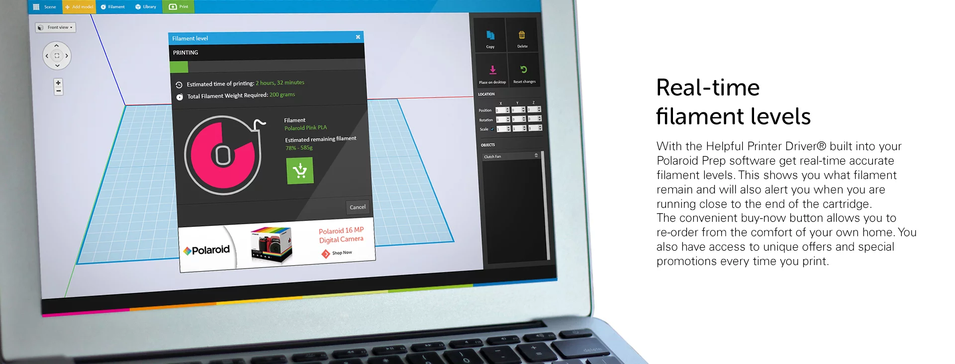 Wondows/Mac software provides real time filament level details