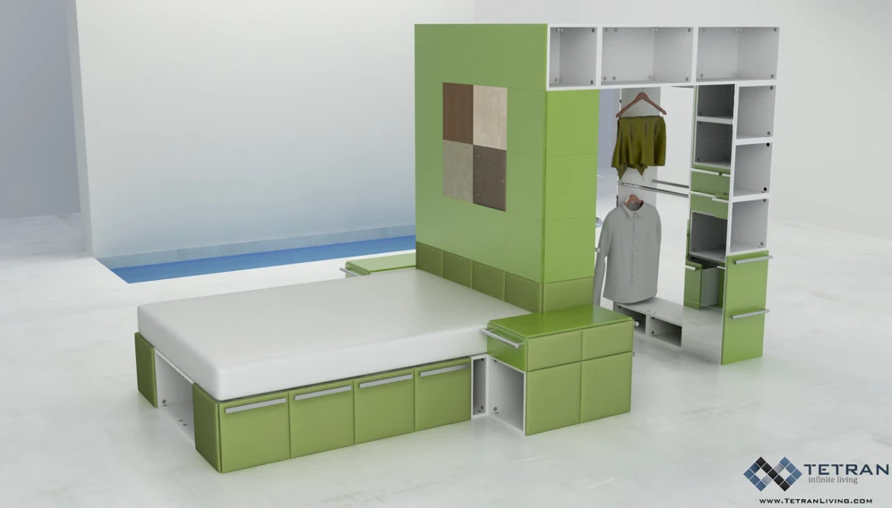 Tetran consists of a variety of standardized modules, blocks and cushions that can be fitted together to create just about any item of furniture you can think of, or even room-filling amalgamations custom designed to suit the user's personal needs