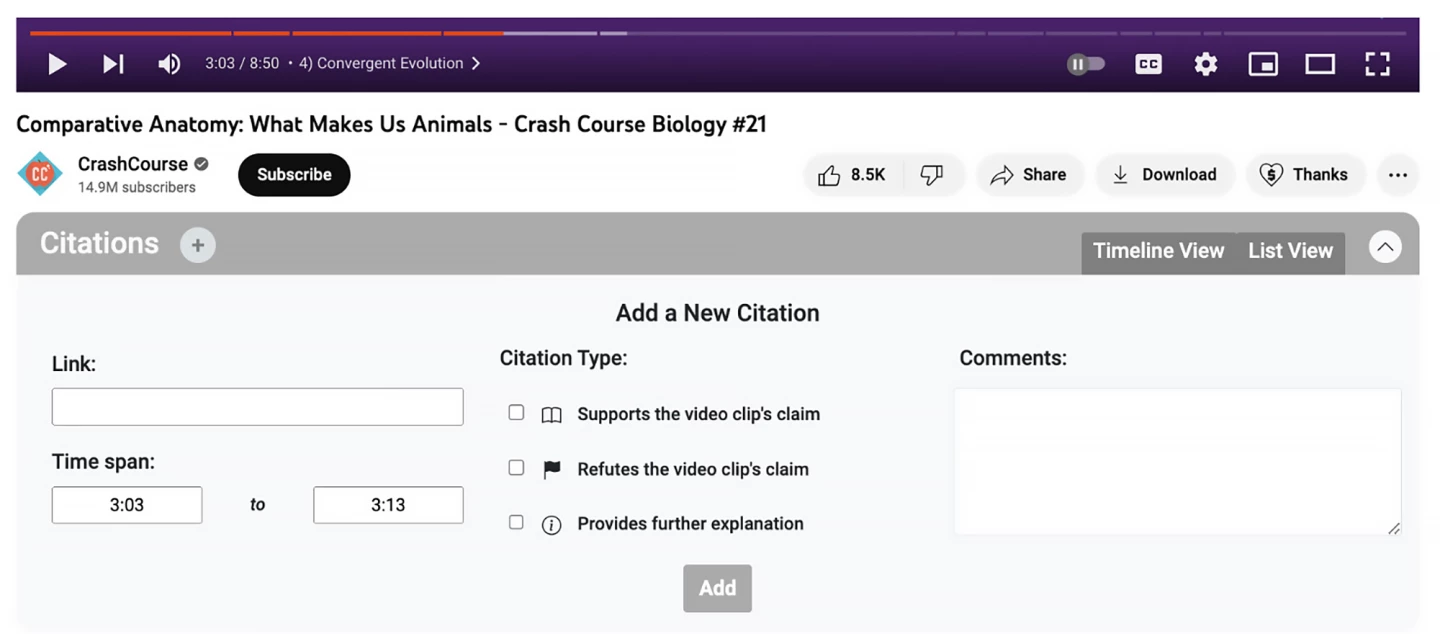 Viblio's 'add citation' view