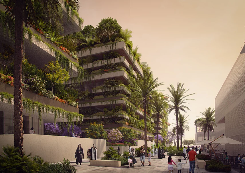 The buildings will each measure 30 m (98.4 ft) in both width and height
