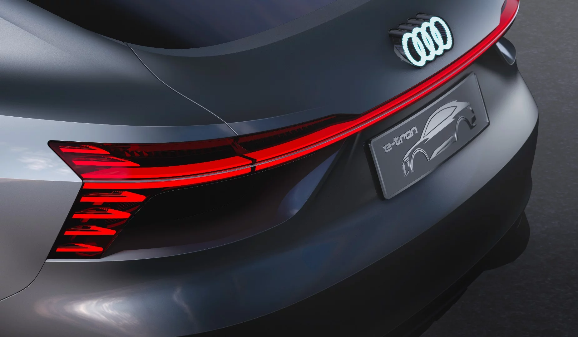 The e-tron Sportback concept's rear lighting design features matrix LEDs and laser projectors, just like the front lighting