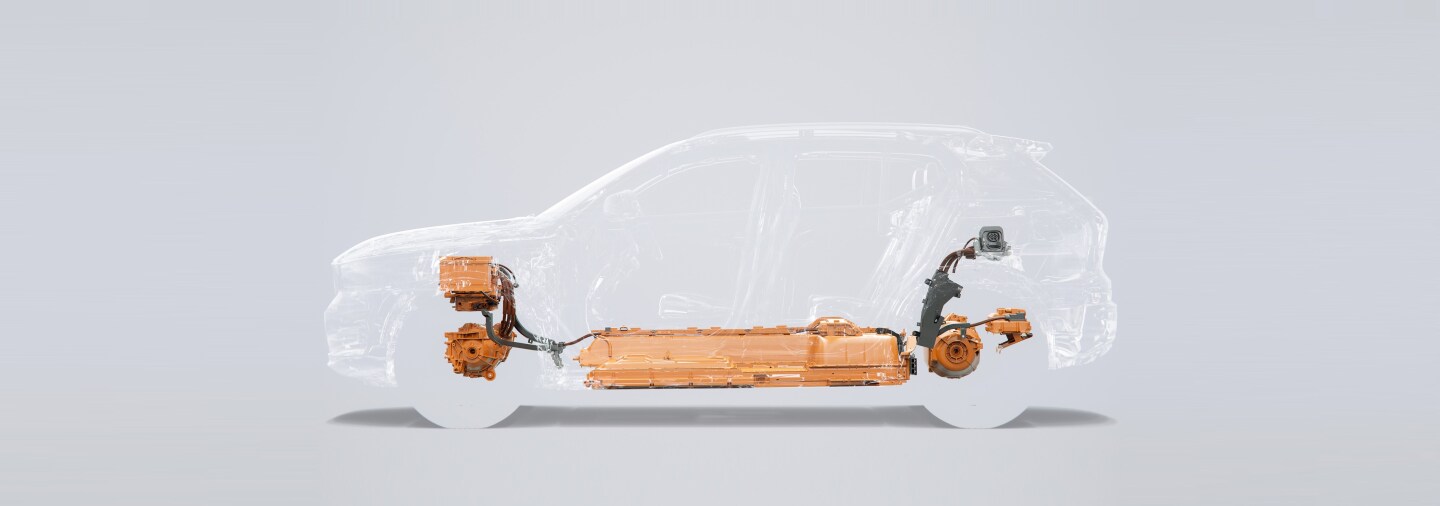 Volvo keeps the center of gravity low with the floor-mounted battery and the destination in reach with up to 249 miles of range