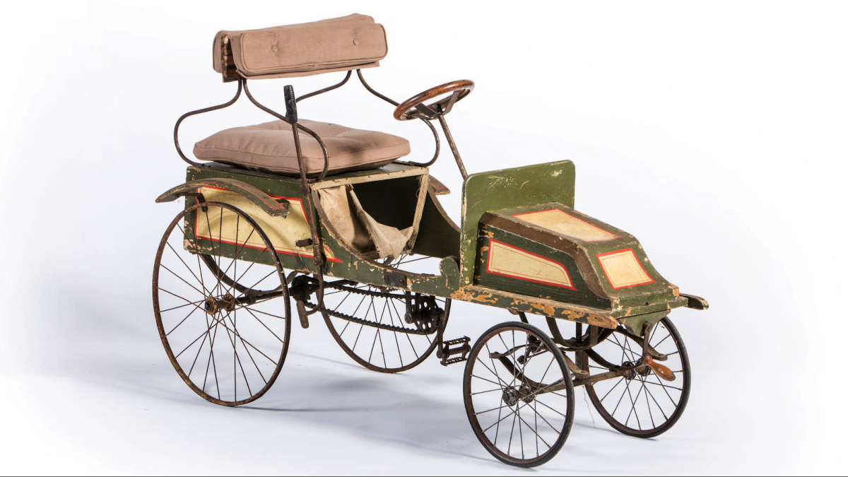 This children's car was built circa 1904 and has suspension, rudimentary brakes and a wooden steering wheel. It will need a full restoration, but it's a toy that will be cherished and kept and might one day assist with a college fund, as it will almost certainly appreciate in value. | Estimate: €2,500 to €3,500 | Auction Link: Bonhams