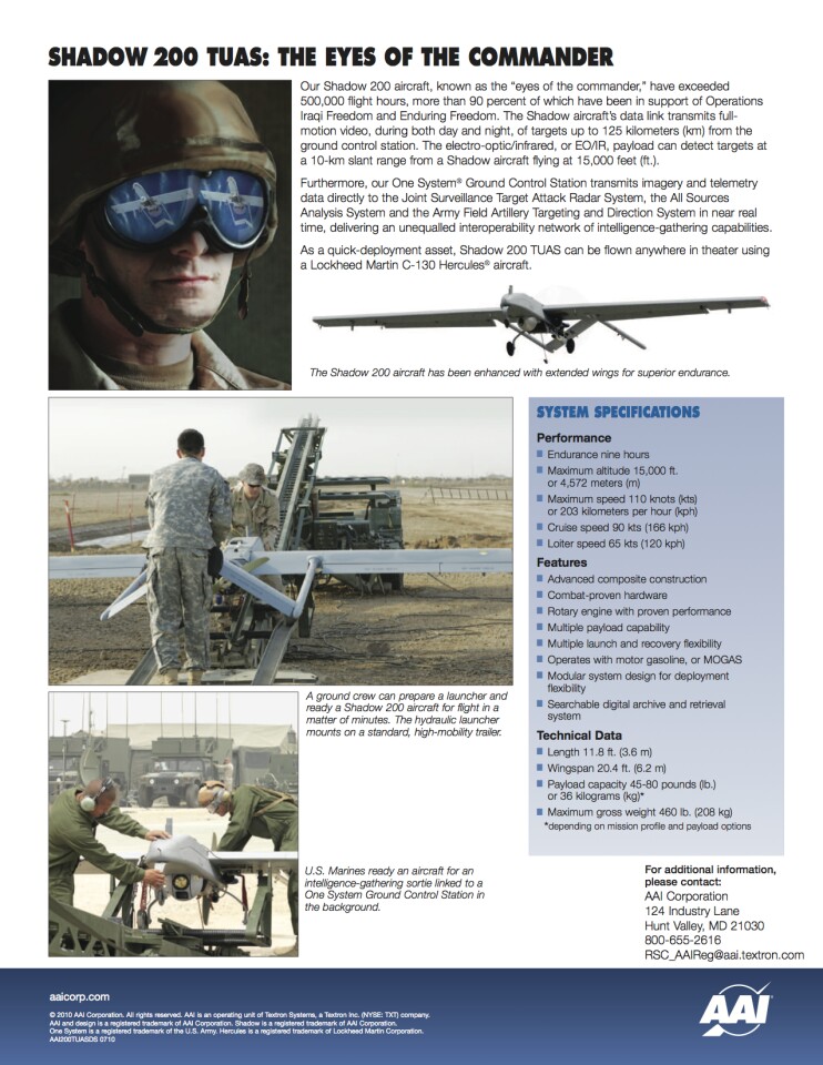 The RQ-7 Shadow 200 brochure