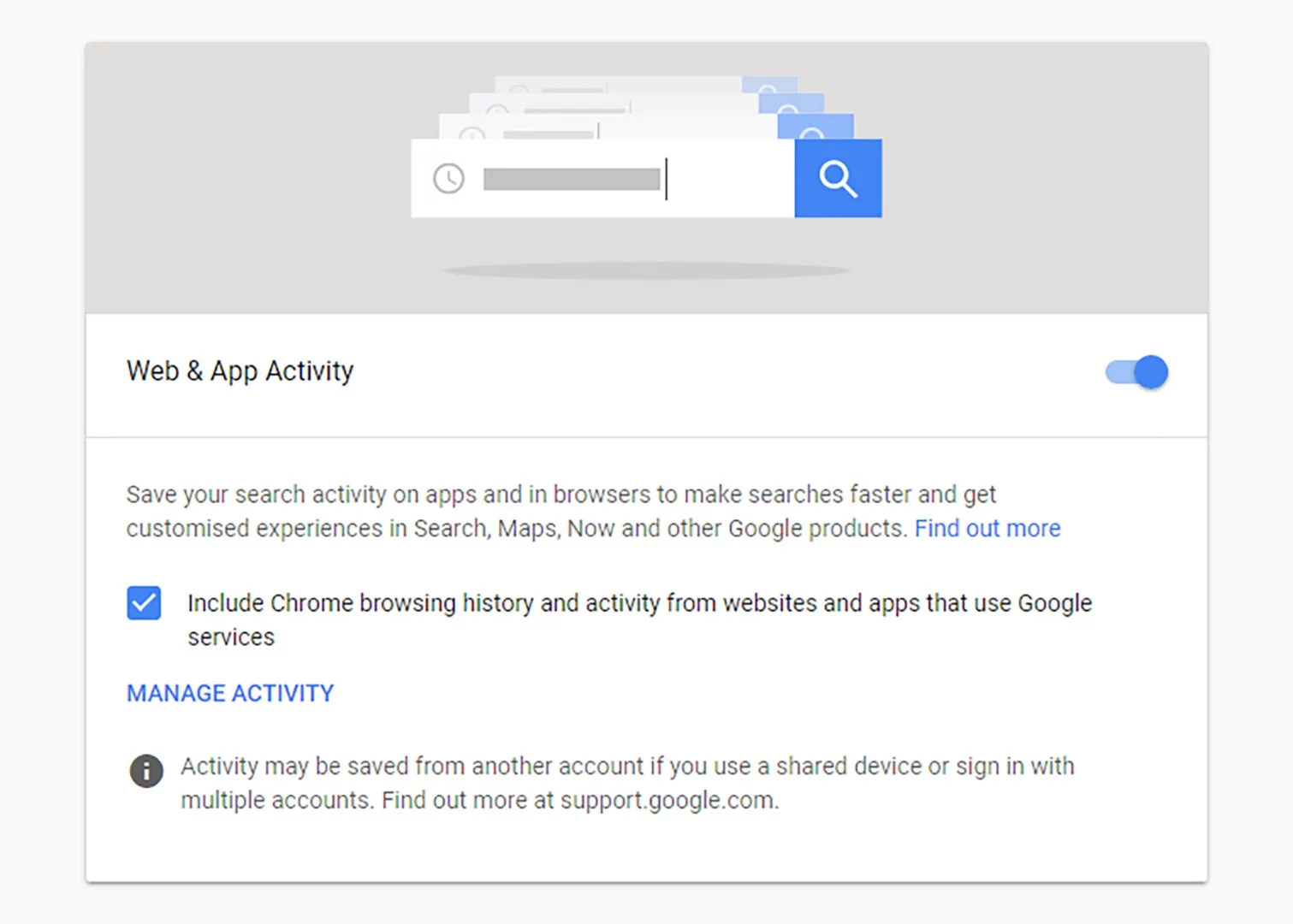 Google will collect data on much of your app activity, if you allow it