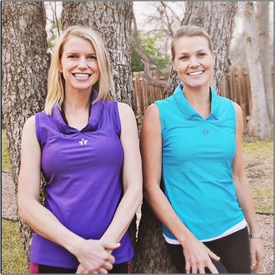 Megan and Emily, creators of the IceTee that applies cooling gel packs to particular points of the body to help keep you cool