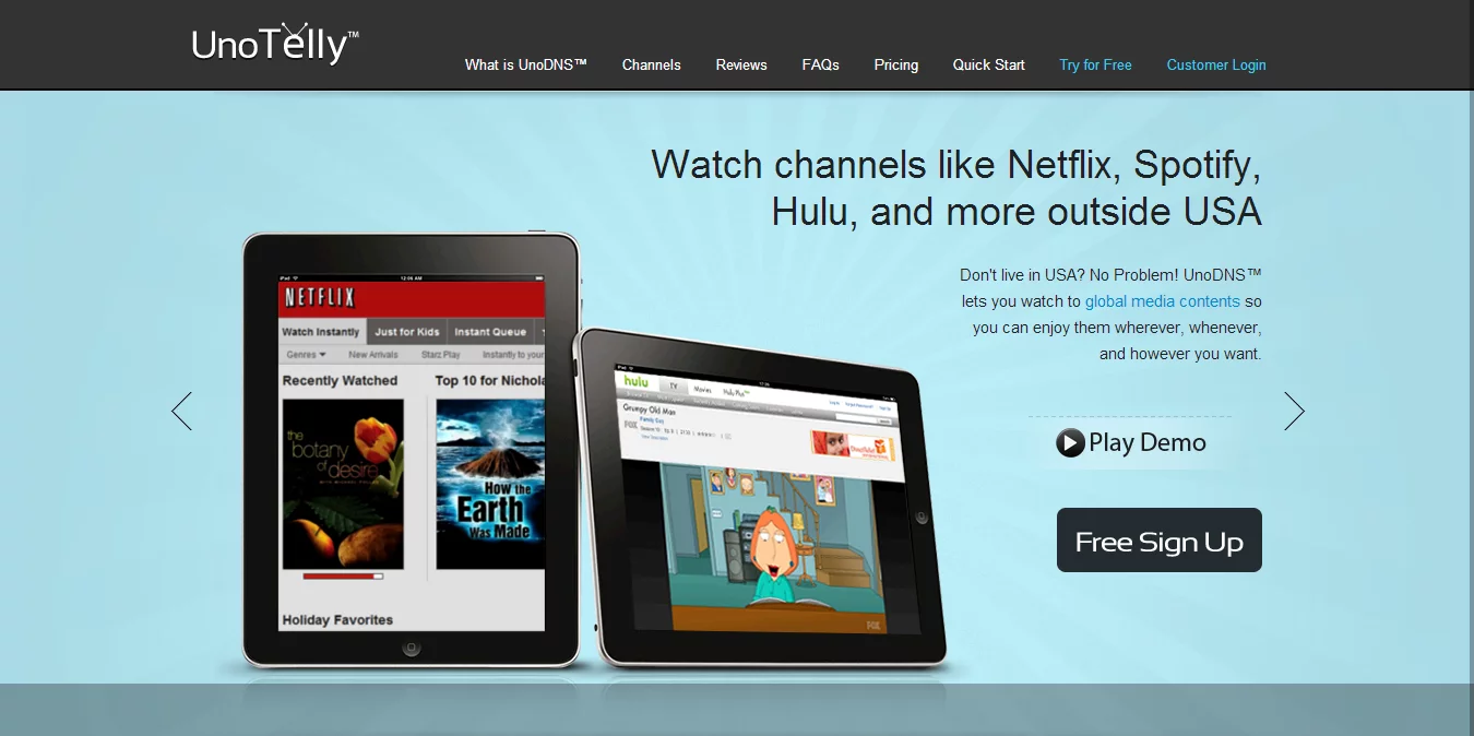 UnoTelly is another DNS tunnelling service offering access to international channels