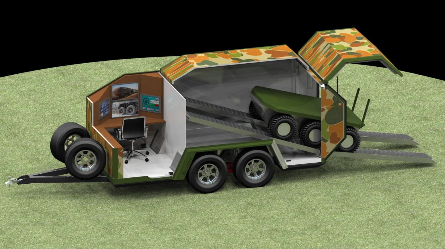 The third Bruder toy hauler vision appears to do away with camping amenities all together, instead working as a towable off-road drone launch and command center