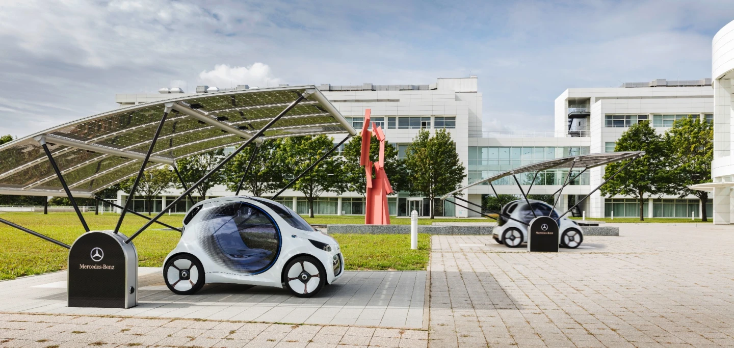 In Daimler's vision, each Smart Vision EQ ForTwo heads to charge up when it's not out picking up customers
