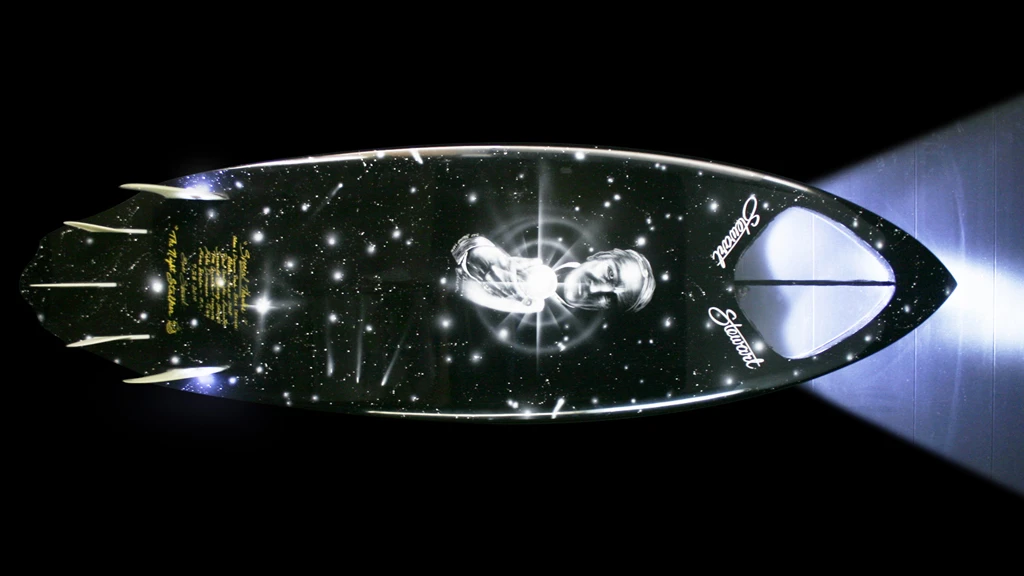 The Night Stalker surfboard features headlights for surfing at night