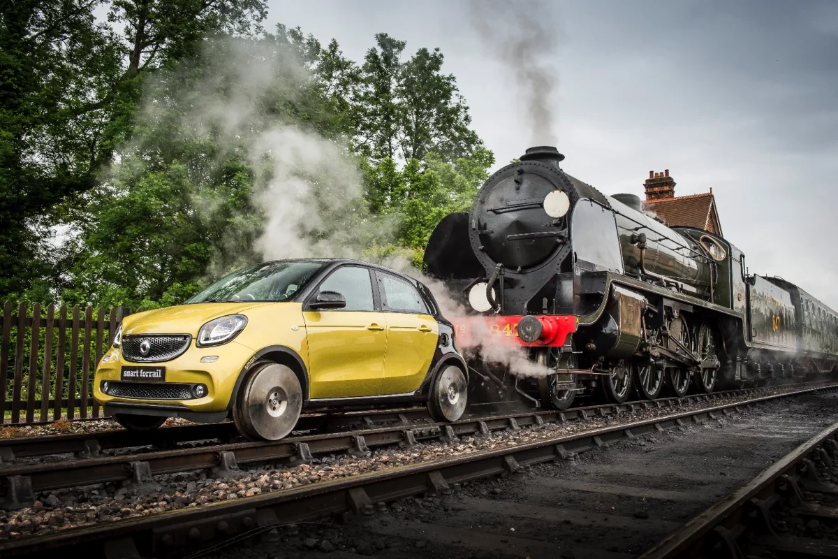 The four-seat Smart mini-train hits the tracks