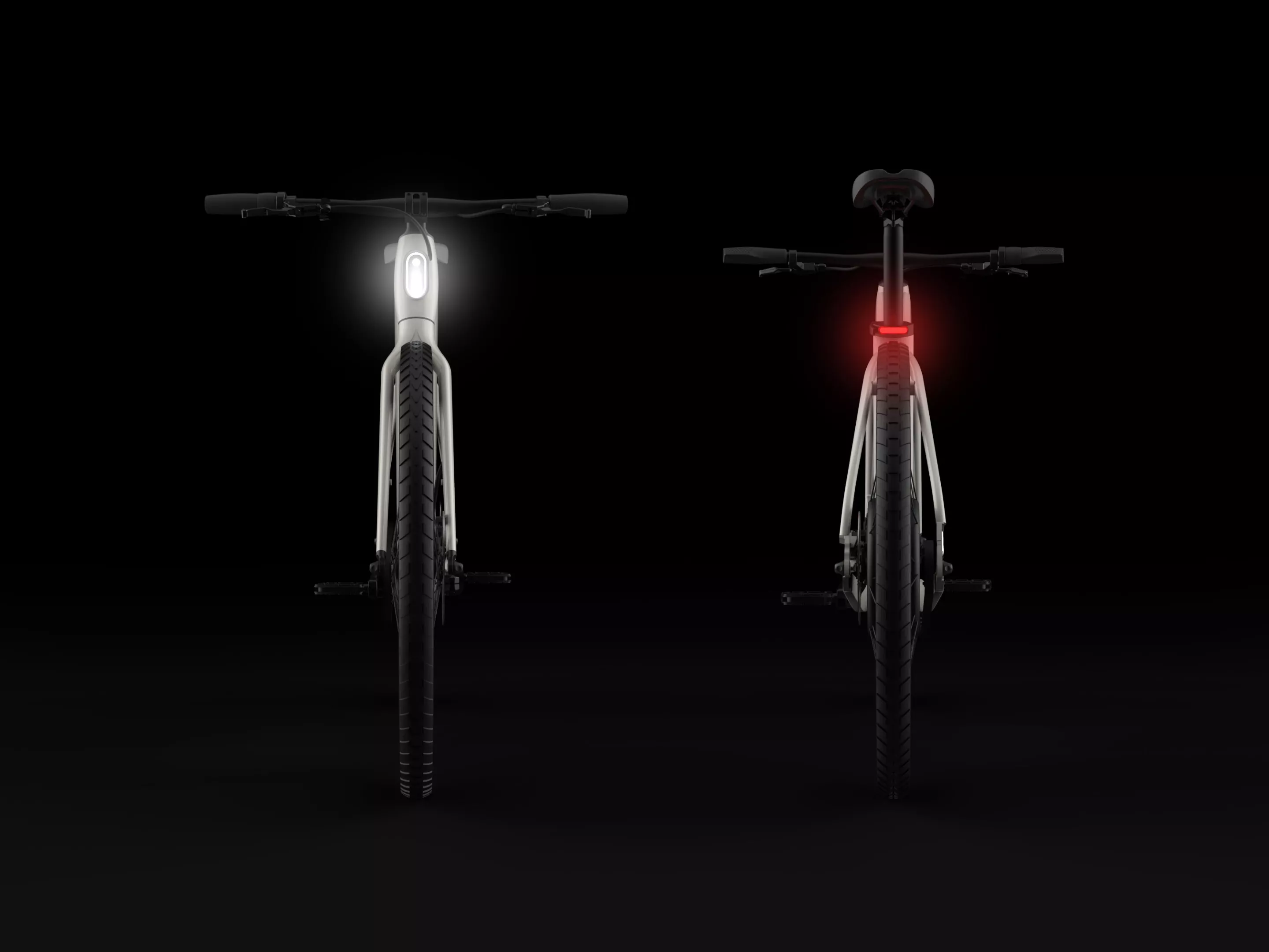 The step-through frame has a 600-lumen integrated light to the front, and a built-in 100-lumen light to the rear