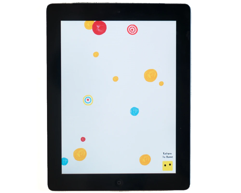 The Press Here app is based on the Hervé Tullet book, Press Here – which gave children instructions to follow involving printed dots and swirls