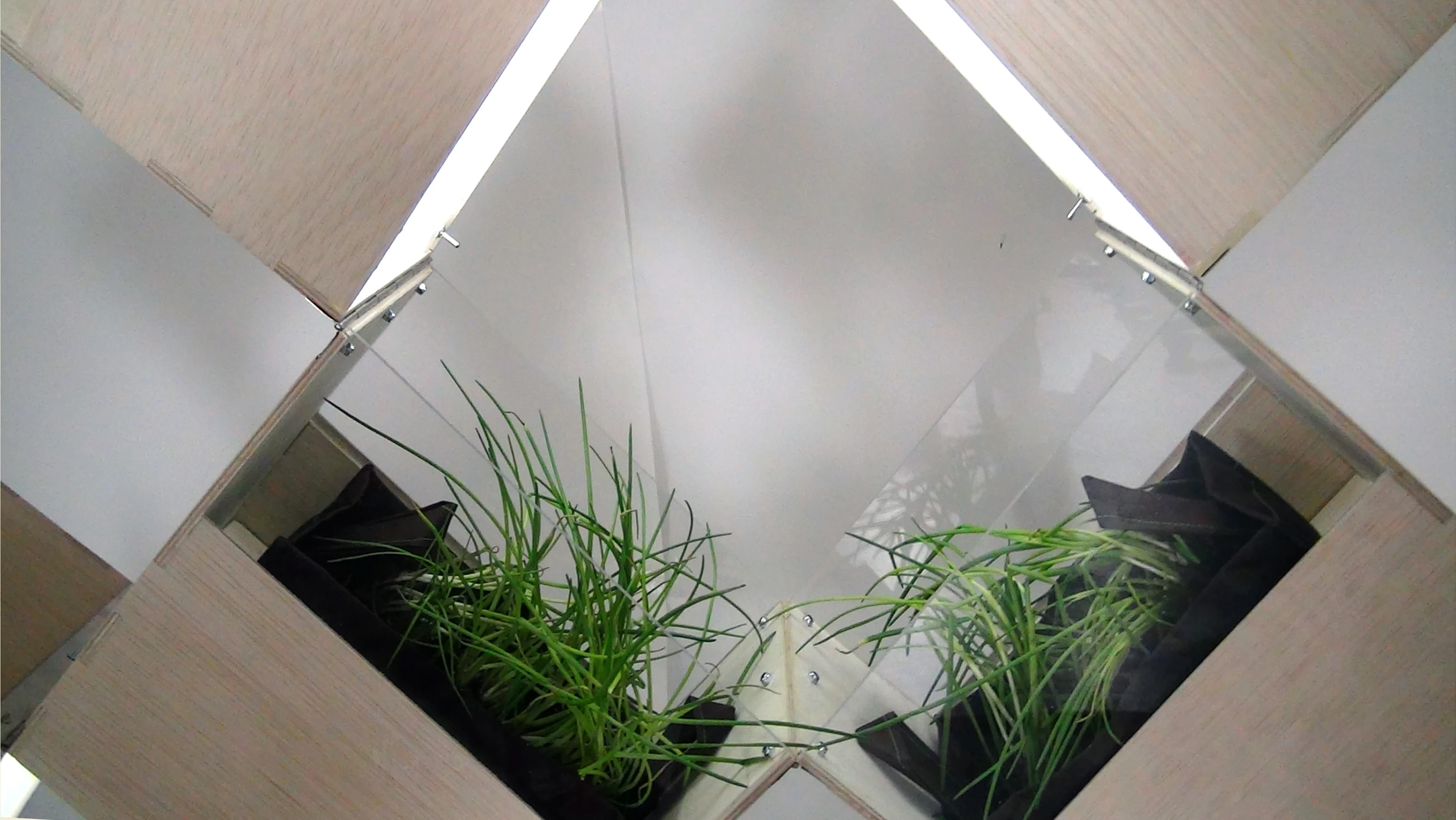 The herb garden components can slide in and out on tracks to help regulate growing conditions, and there's a low-energy LED lighting system on the underside of each cube