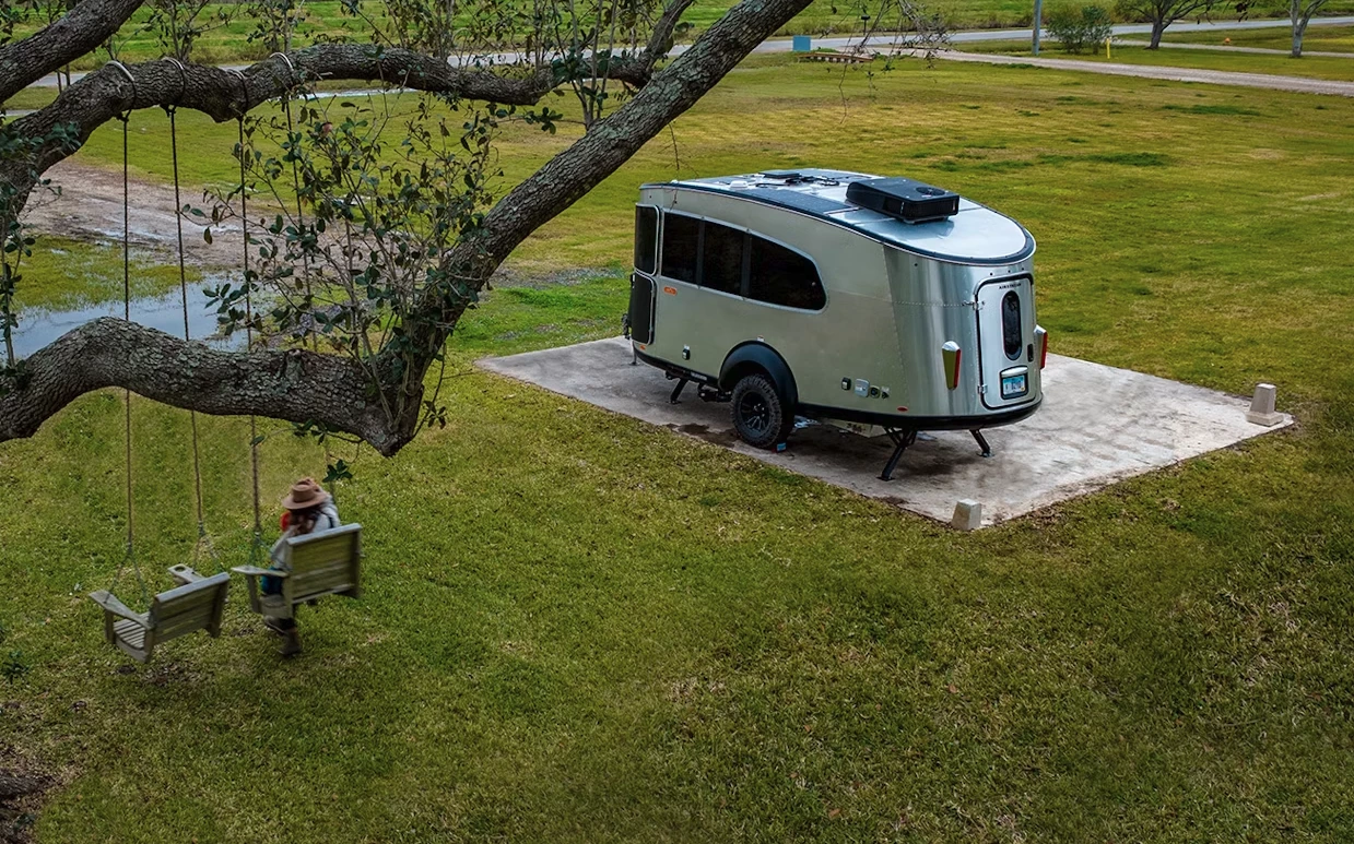 The Basecamp Xe is a small family trailer with Airstream's most powerful electrical system