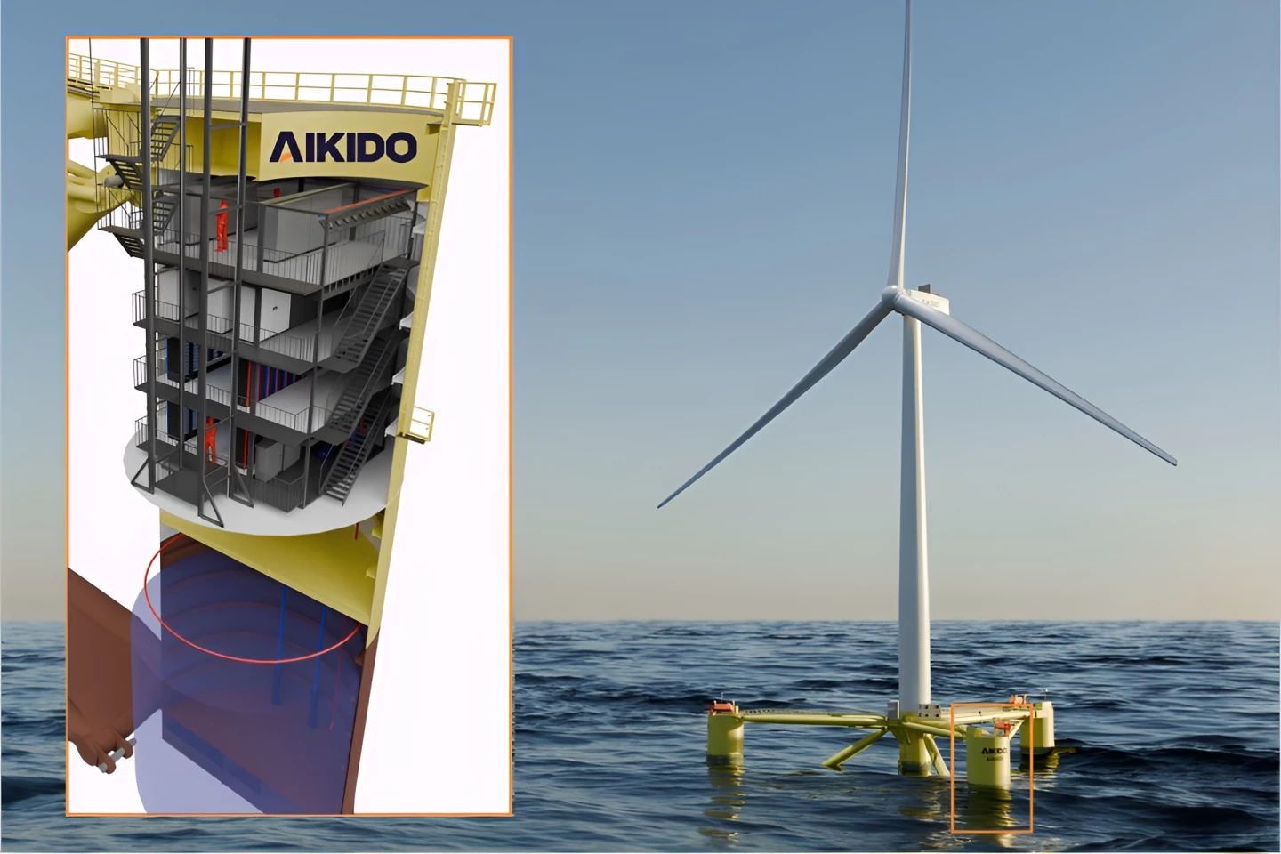 Plans call for each leg of Aikido Technologies' AO60DC floating wind turbine to house an AI data center module, which will be powered by the turbine and cooled by the sea