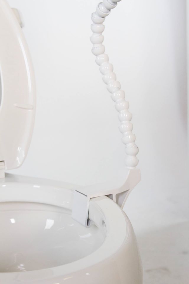 Cleaning the unit consists of spraying a bathroom cleanser of the user's choice into the head, then "letting gravity do the work" as it runs down the hose and out the clip