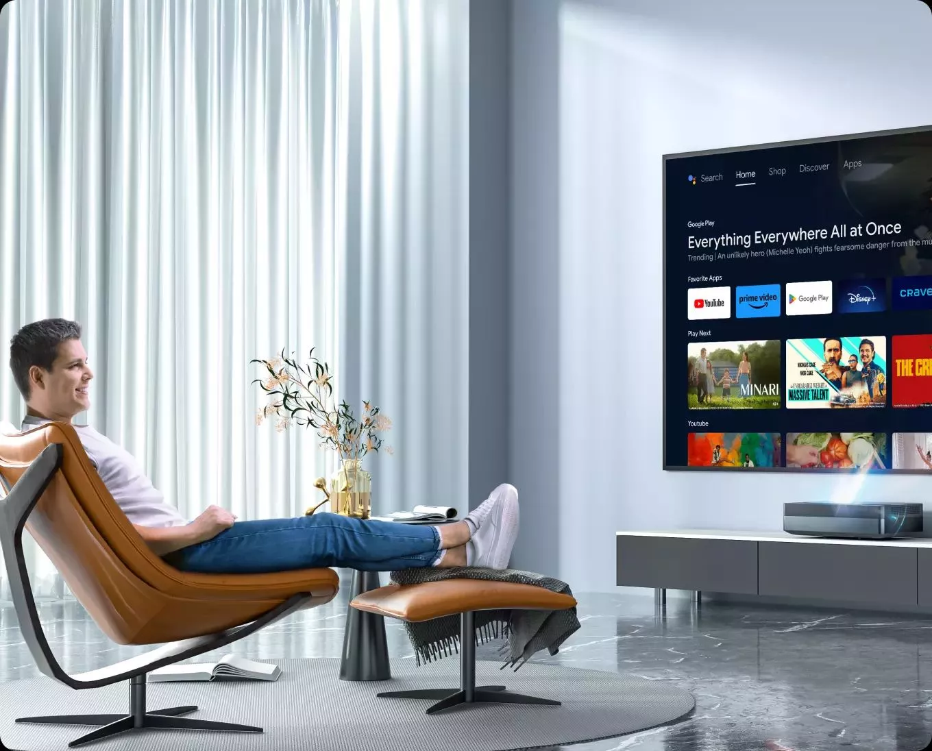 The Thor T50 Laser TV comes packing Android TV for access to thousands of entertainment apps